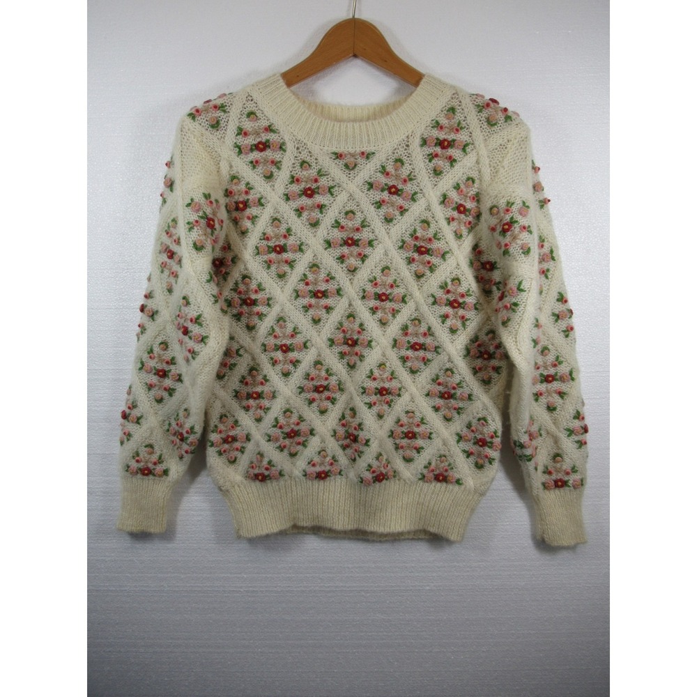 Vintage 90s The Limited Heavily Embroidered Wool Blend Sweater Women S Floral
